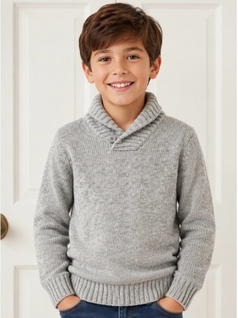 urban pipeline Boys' Shawl Collar Sweater - Light Gray